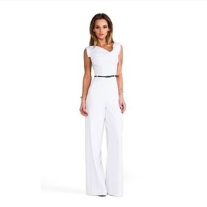 Jackie O Cap-Sleeve Belted Wide-Leg Dress Jumpsuit